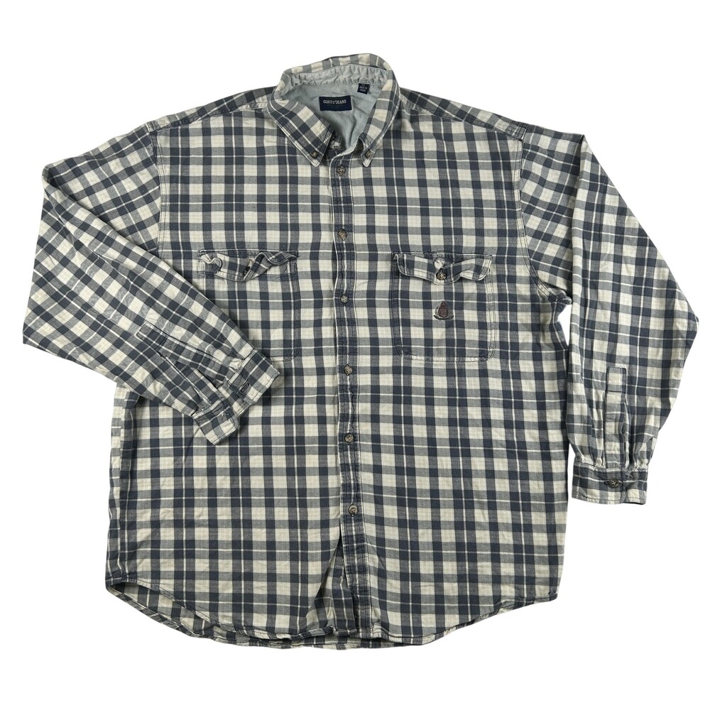 Vintage Guess Jeans Shirt Mens XL Plaid Long Sleeve Button Down Cotton FLAW